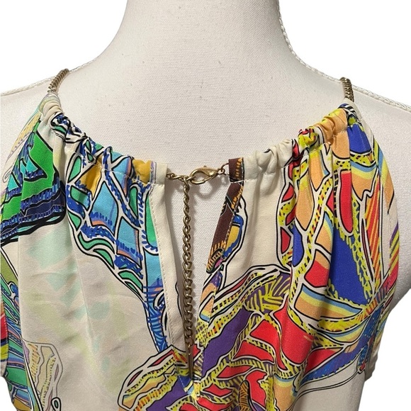 Amanda Uprichard Silk Chain Neck Halter Shift Dress Boho Butterflies Large - Picture 7 of 15